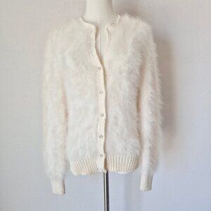 Vintage Augustina Taos New Mexico Fuzzy Cardigan V-Neck Button Ivory